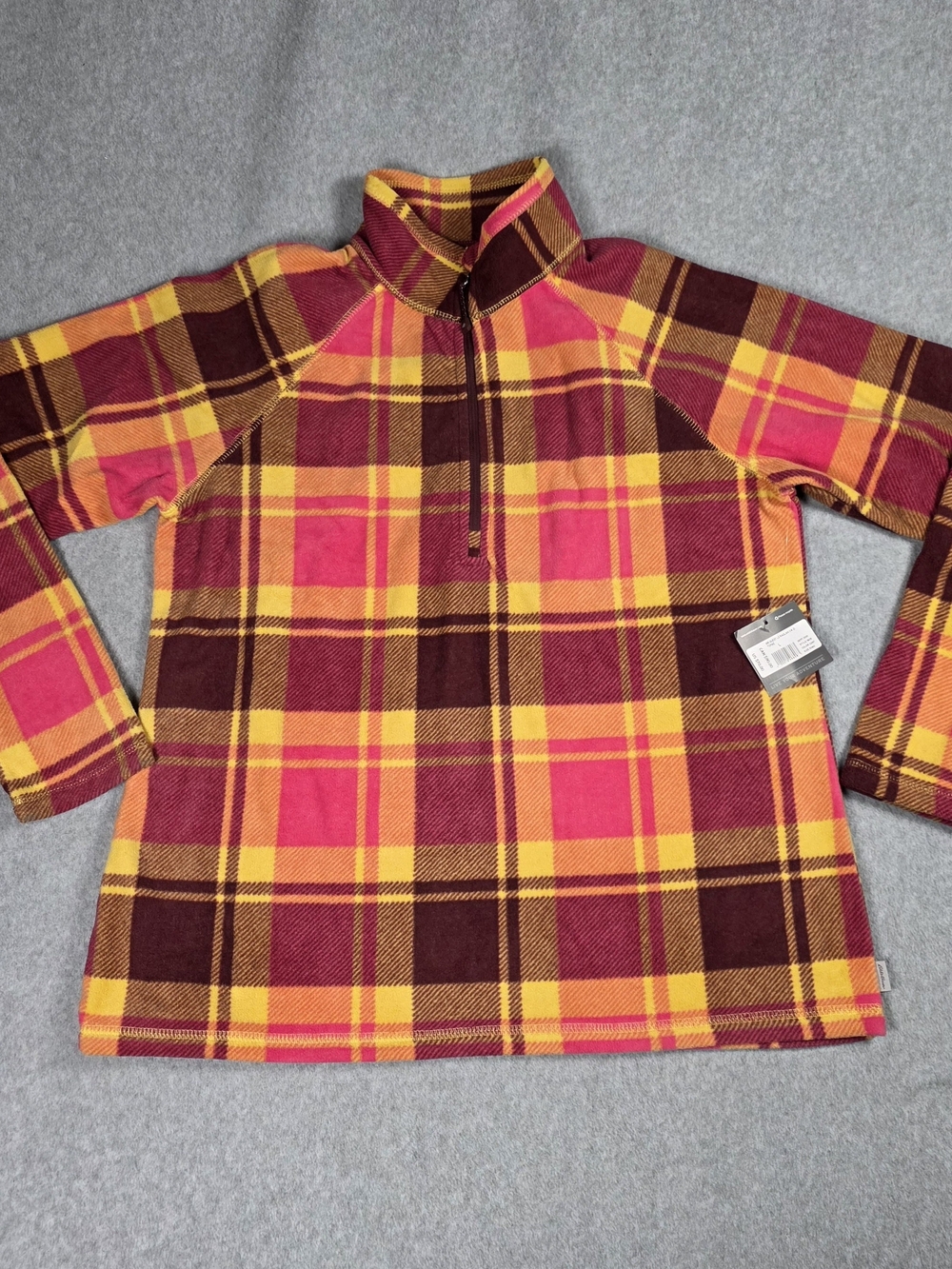 Eddie Bauer Women's Plaid Quarter-Zip Pullover - Yellow/Pink/Brown